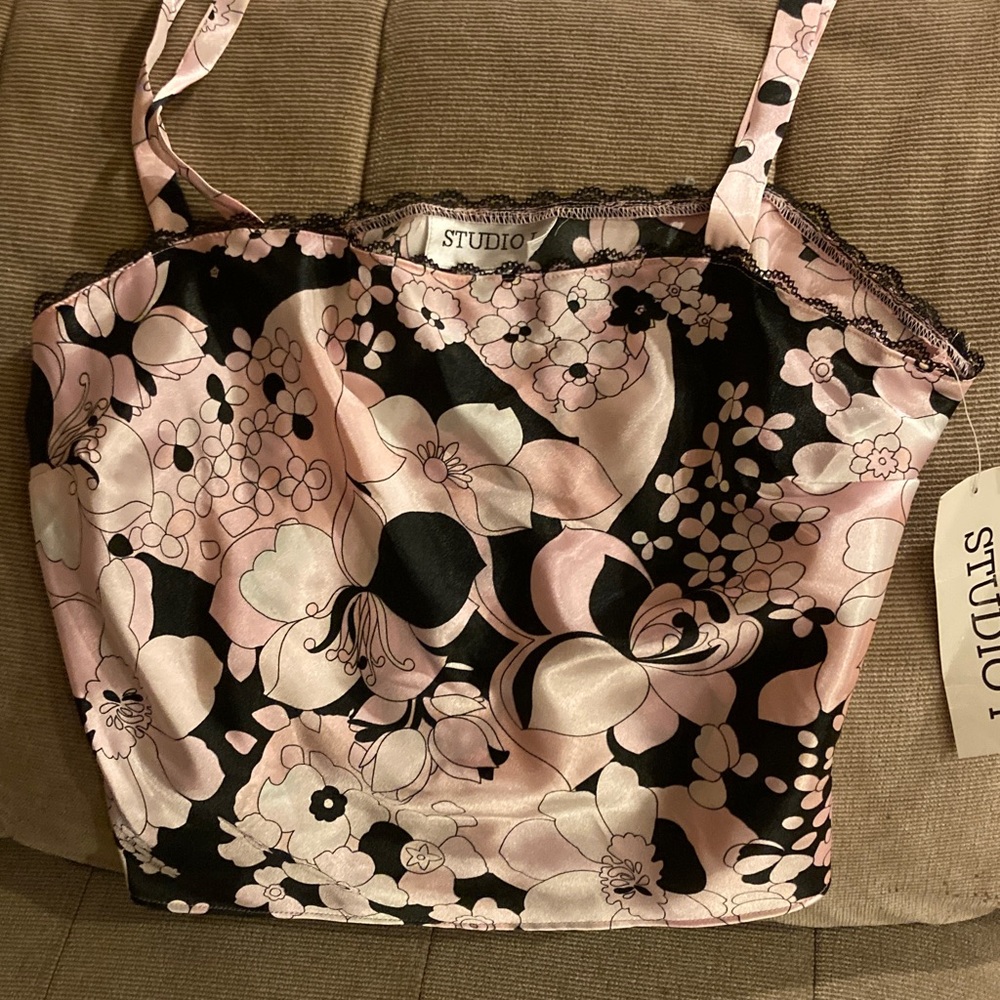 Floral Pink and Black Camisole